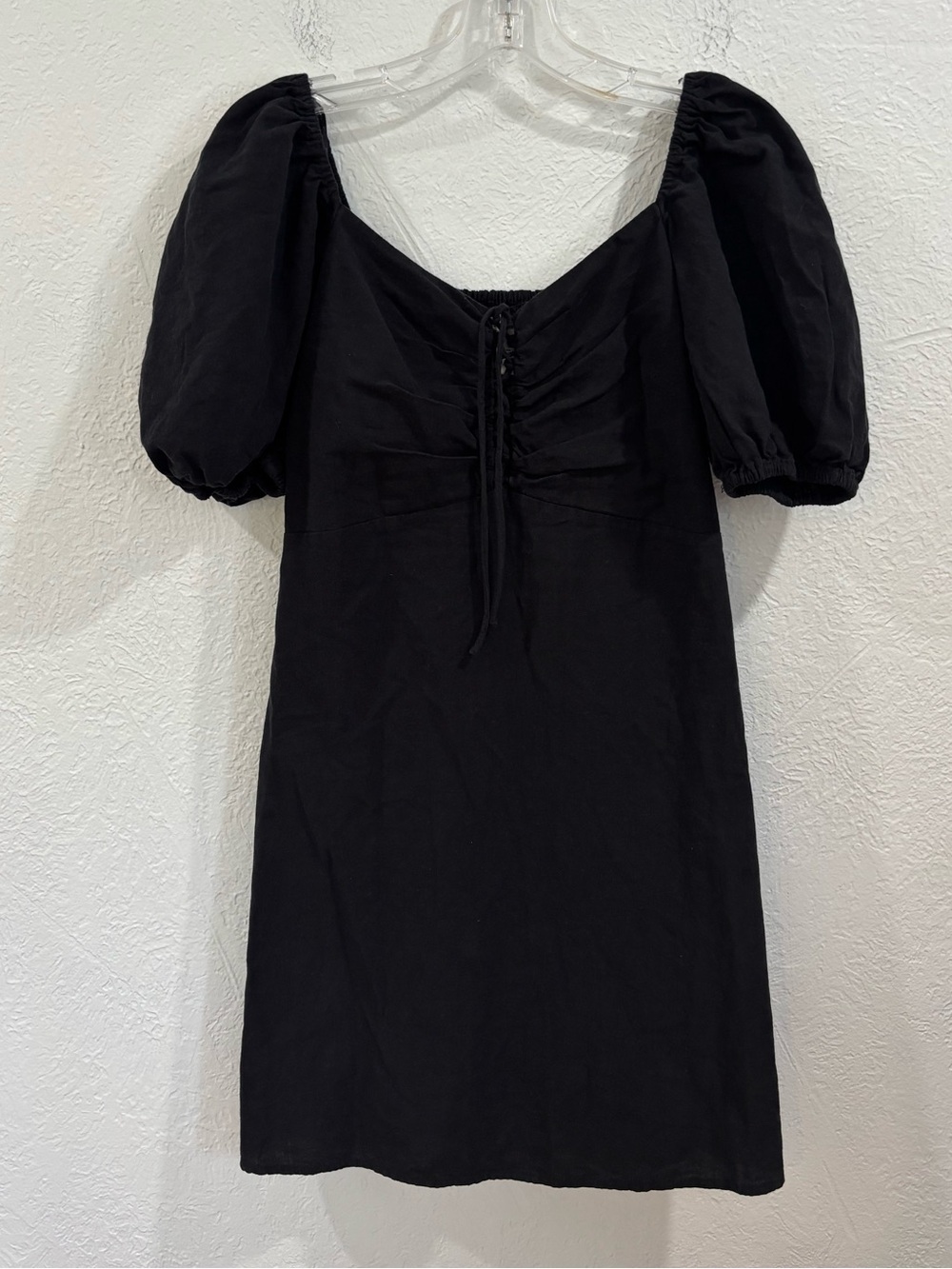 H&M Linen Blend Smocked Lace Up Peasant Dress